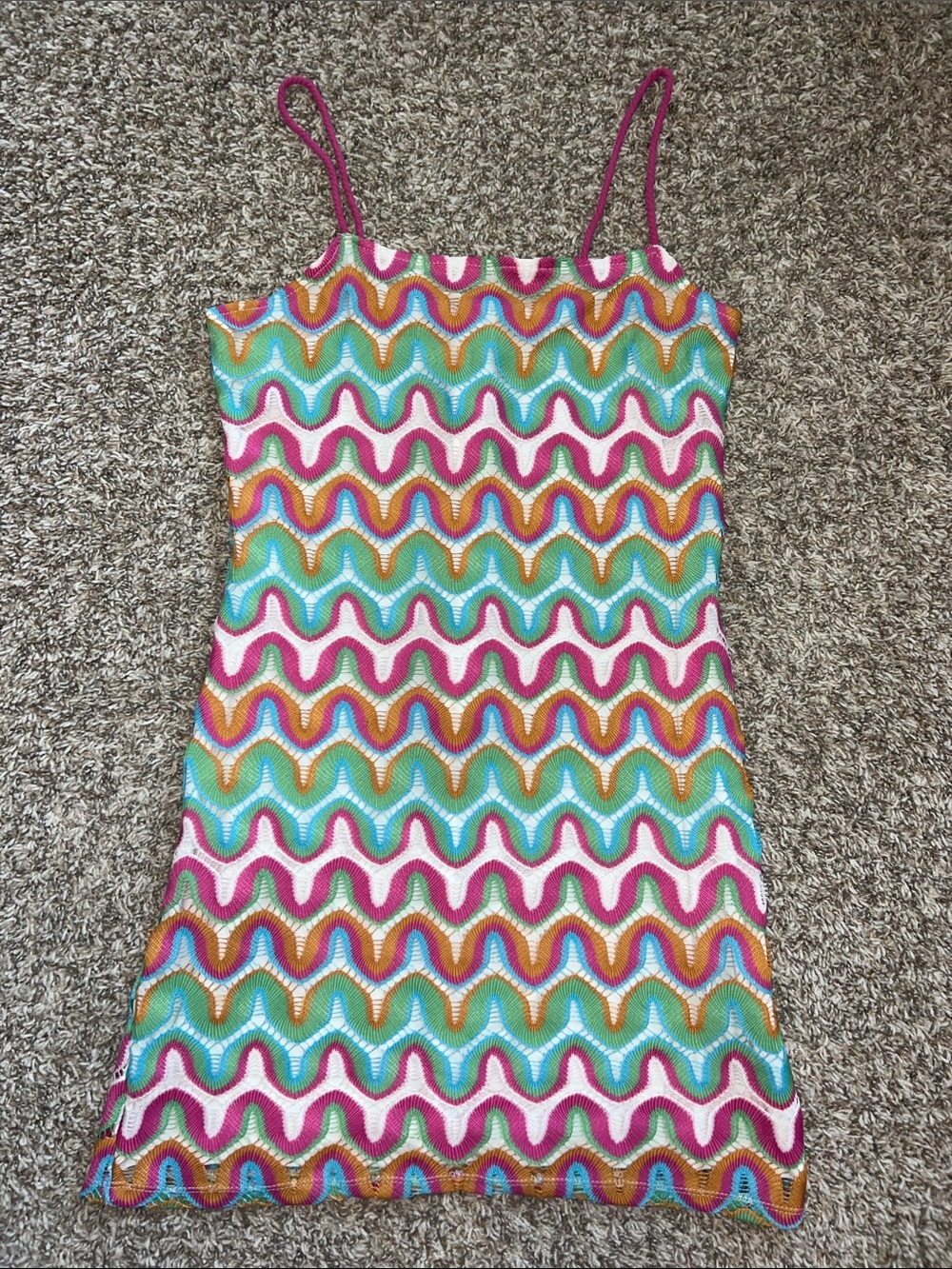 Giani Bini Beautiful, Bright, Colorful, Tropical Wave Crochet Dress - Sz M